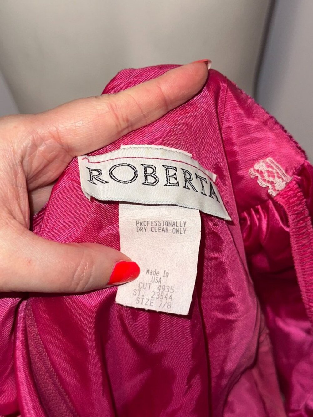 Vintage 1980s Roberta Hot Pink Velvet Satin Giant Bow Prom Party Dress Size 7/8 - Picture 5 of 6